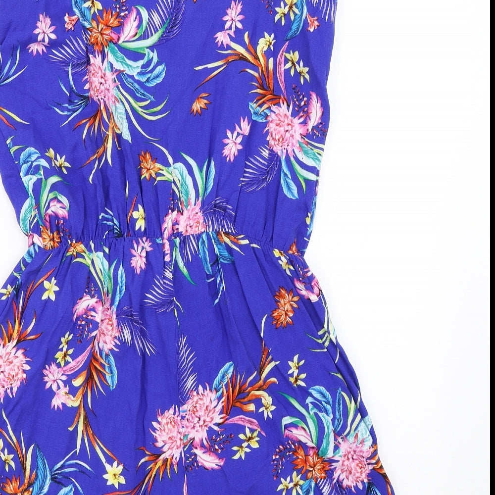 Peacocks Womens Blue Floral  Playsuit One-Piece Size 10