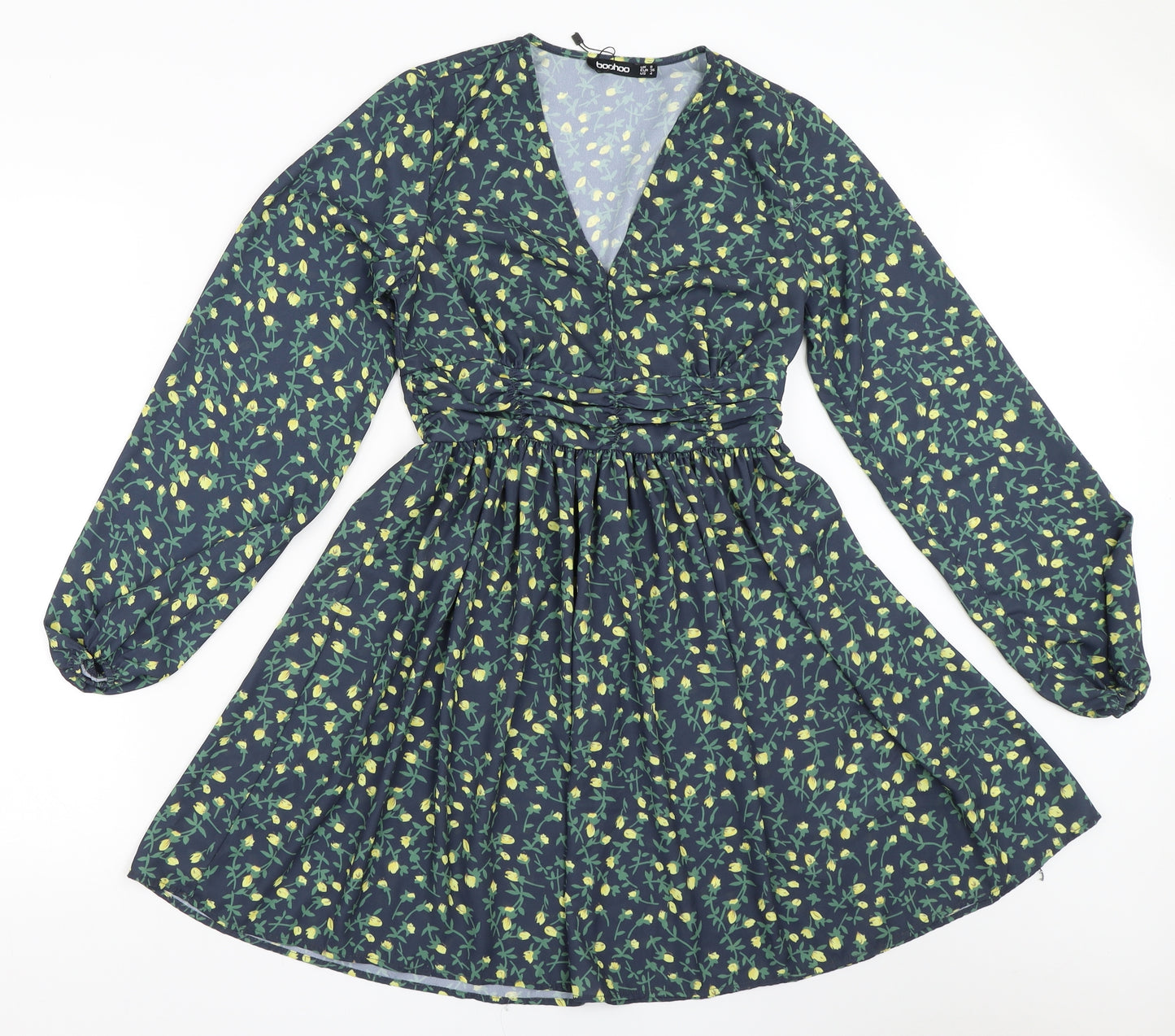 Boohoo Womens Blue Floral  Fit & Flare  Size 8