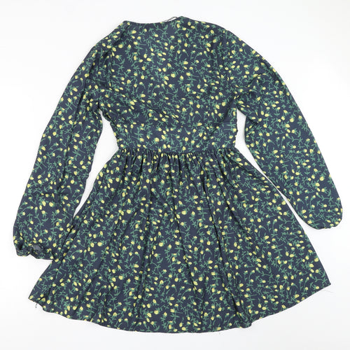 Boohoo Womens Blue Floral  Fit & Flare  Size 8