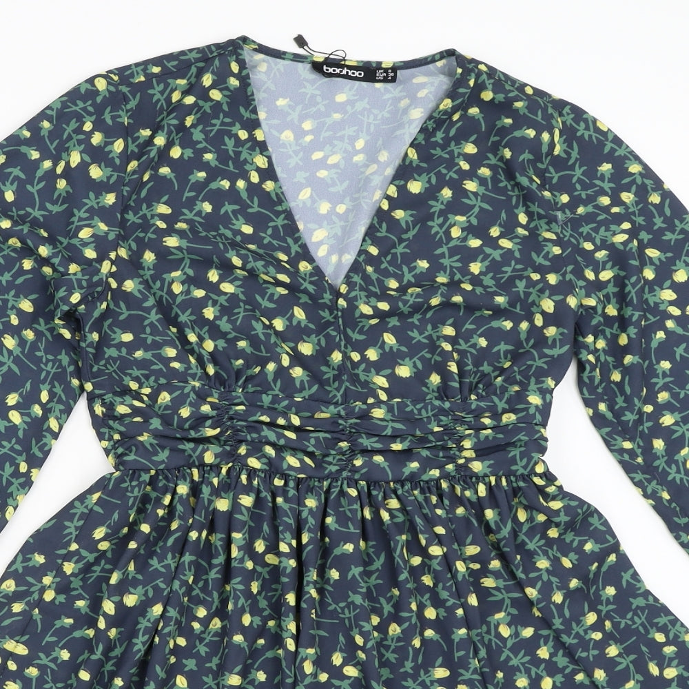 Boohoo Womens Blue Floral  Fit & Flare  Size 8