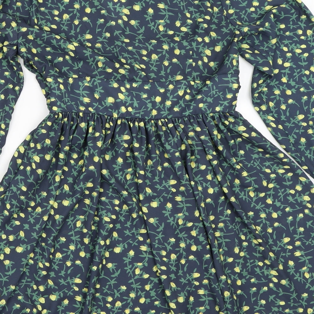 Boohoo Womens Blue Floral  Fit & Flare  Size 8