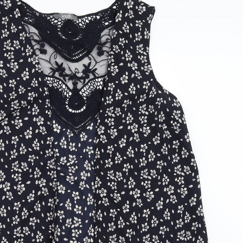 South Womens Blue Floral  Cardigan Jumper Size S