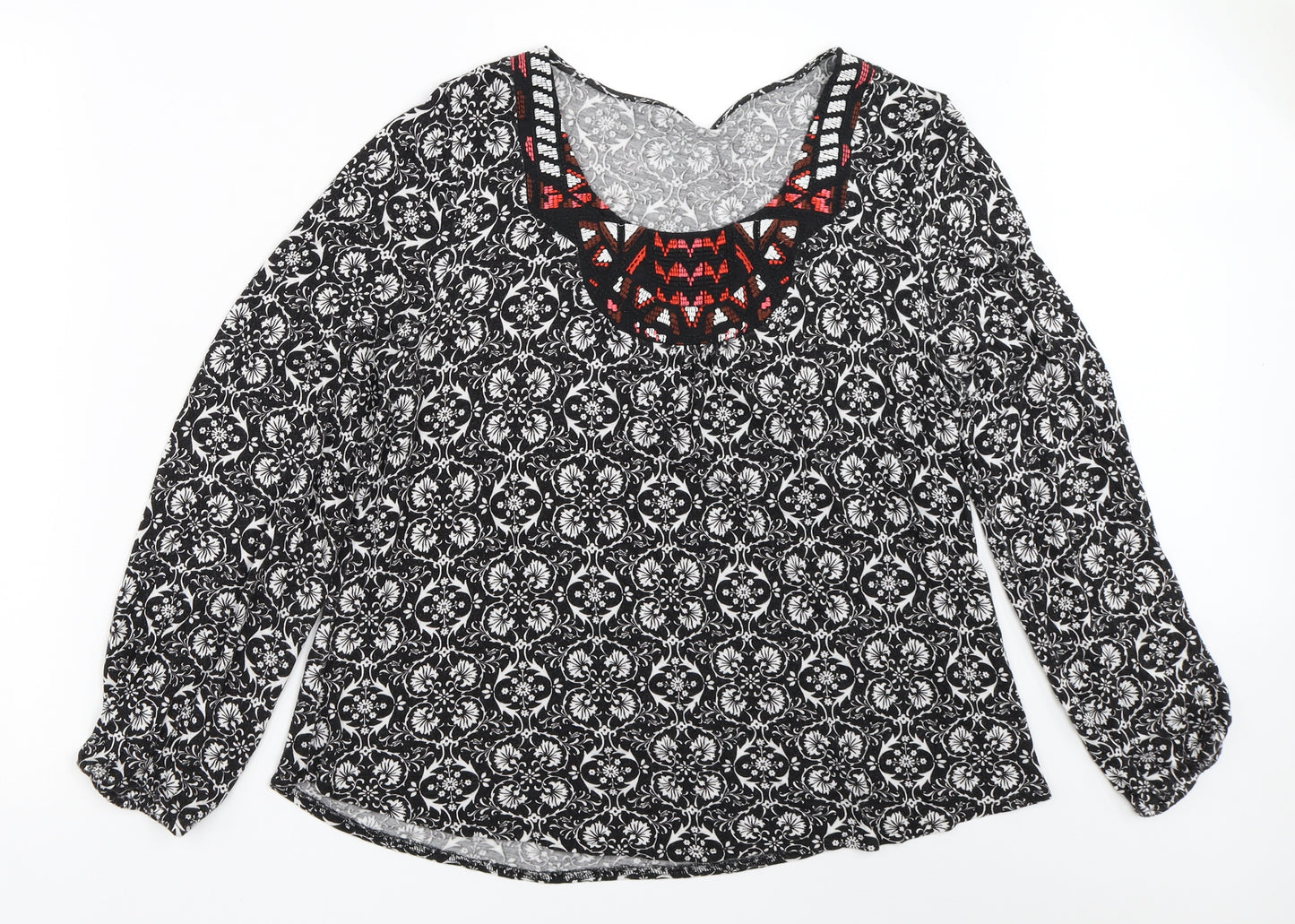 Oasis Womens Black Geometric  Basic T-Shirt Size M