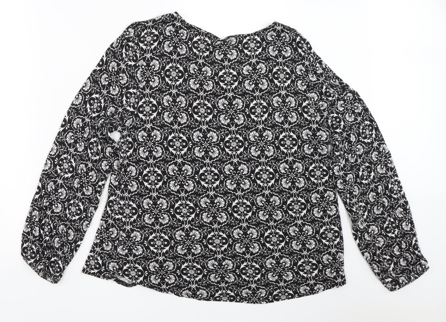 Oasis Womens Black Geometric  Basic T-Shirt Size M