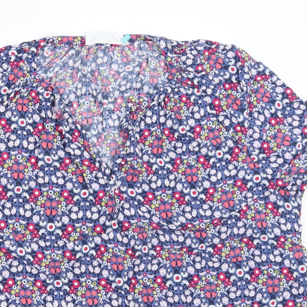 John Lewis Womens Blue Floral  Basic Blouse Size 14