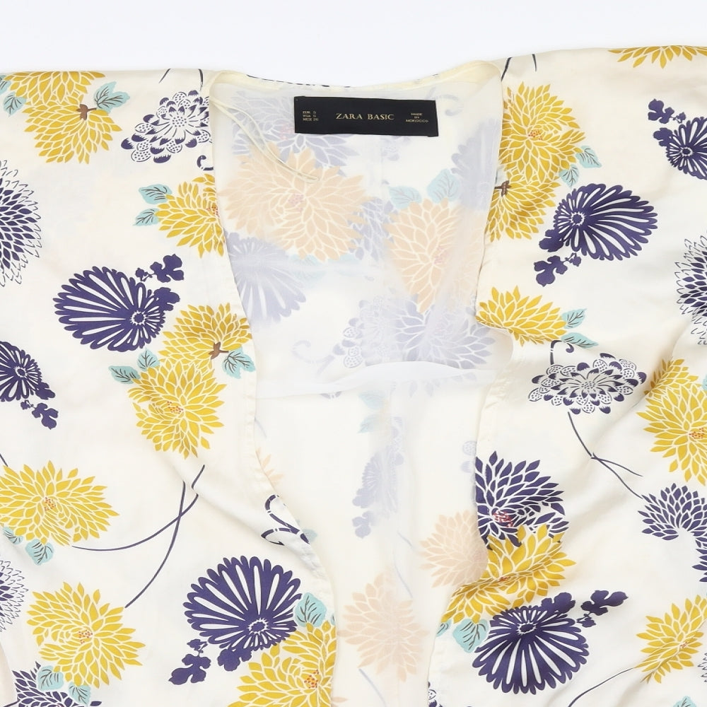 Zara Womens Ivory Floral  Cardigan Jumper Size S