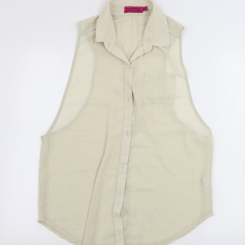 Boohoo  Womens Beige   Basic Button-Up Size 12