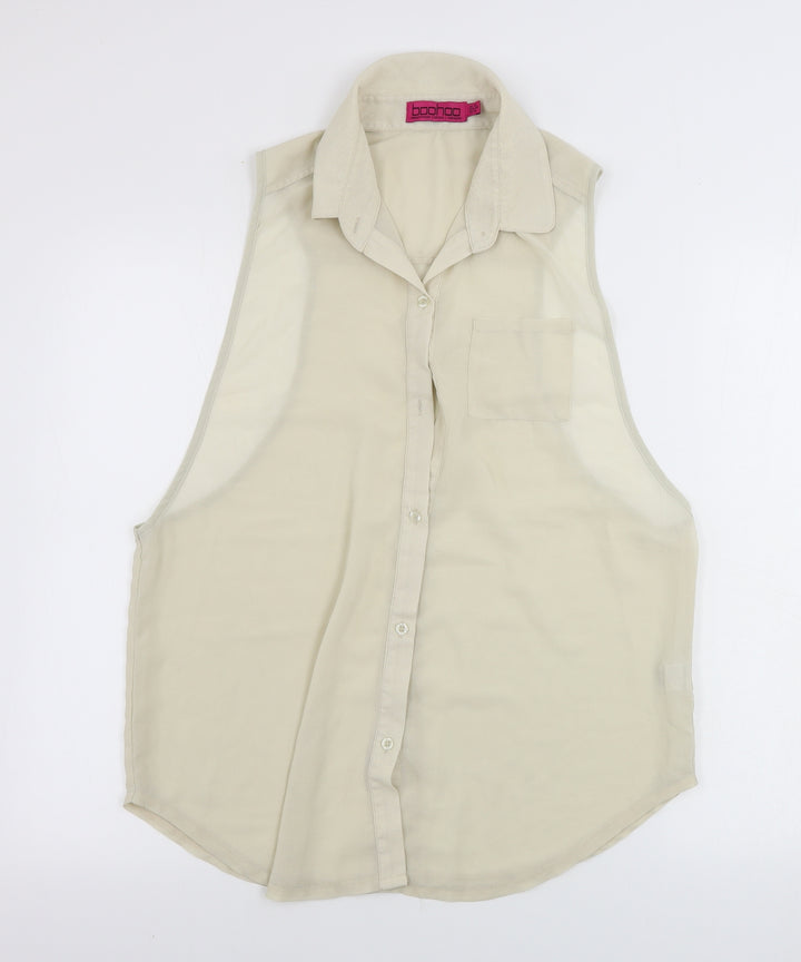 Boohoo Womens Beige Basic Button-Up Size 12