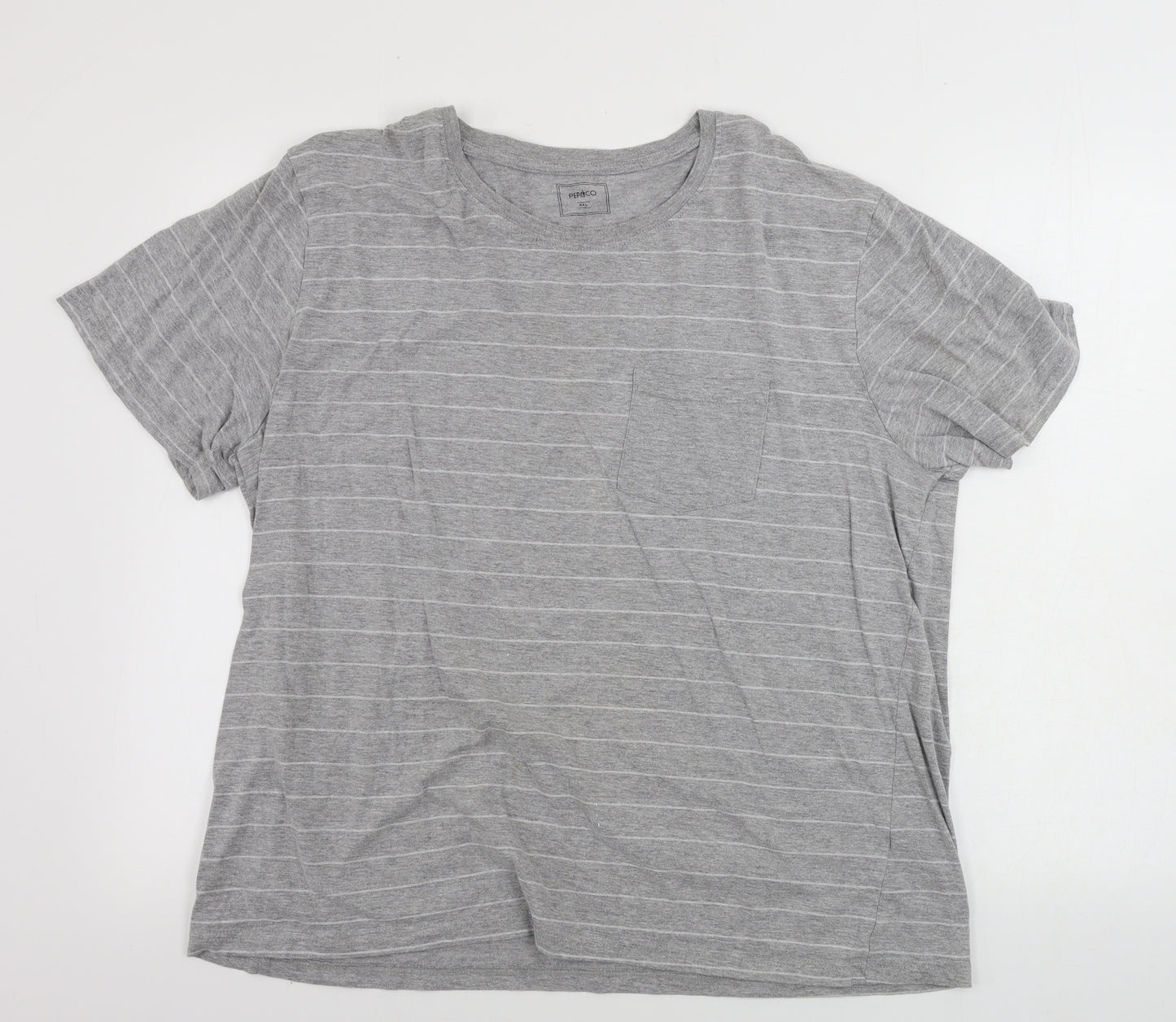 pep&co  Mens Grey Striped   T-Shirt Size 2XL