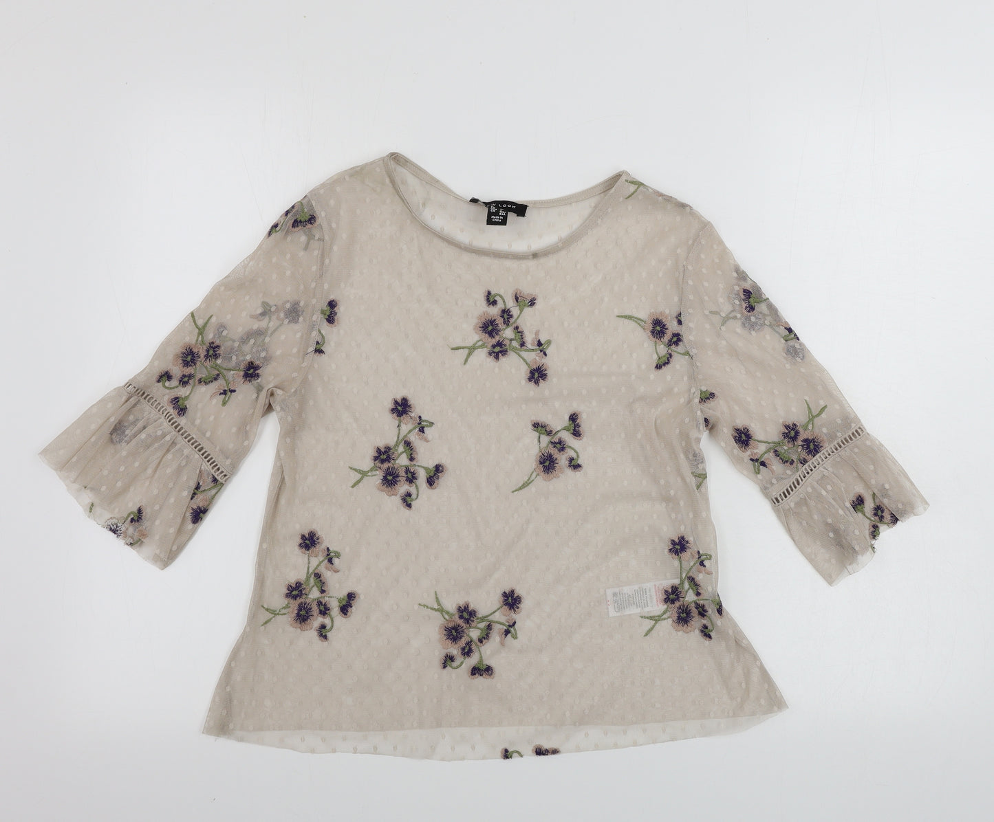 New Look  Womens Beige Floral  Basic T-Shirt Size 8