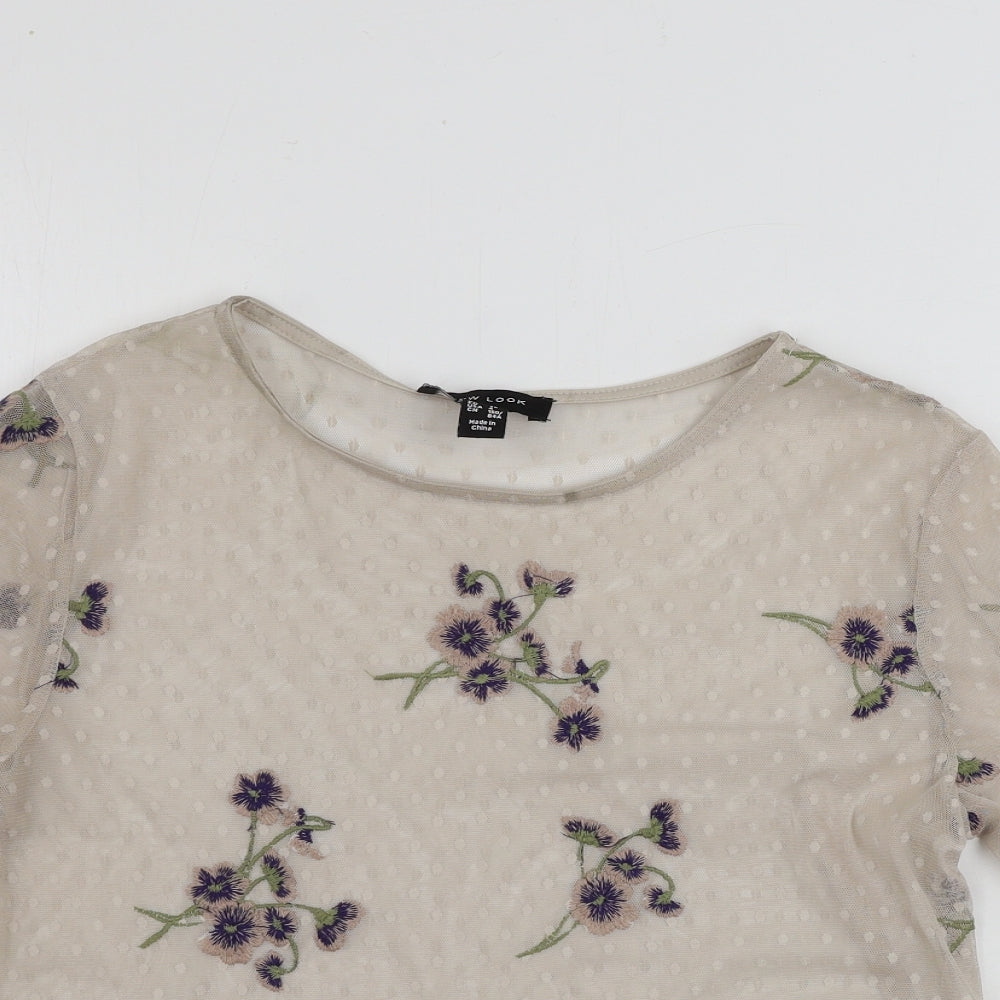 New Look  Womens Beige Floral  Basic T-Shirt Size 8