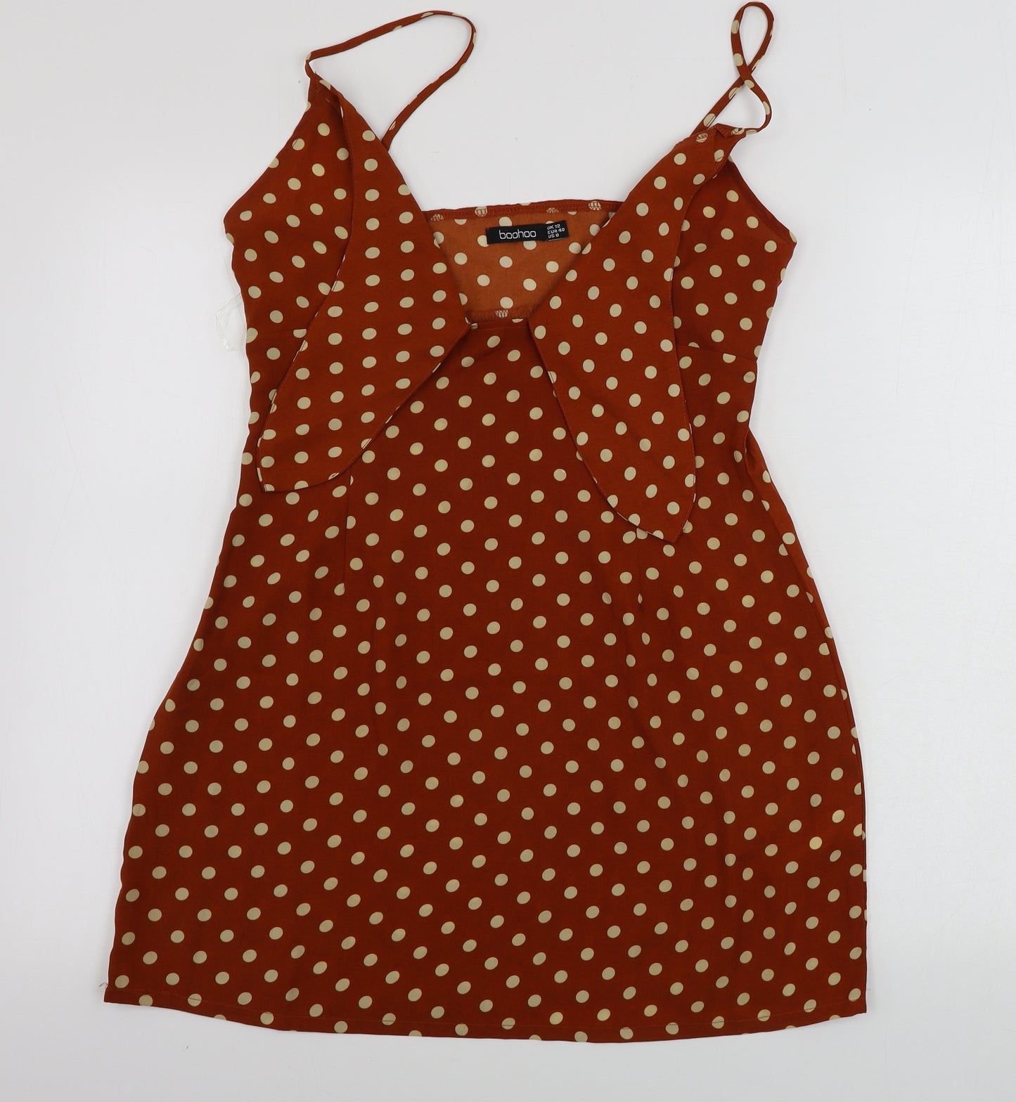 Boohoo  Womens Brown Polka Dot  Basic Blouse Size 12