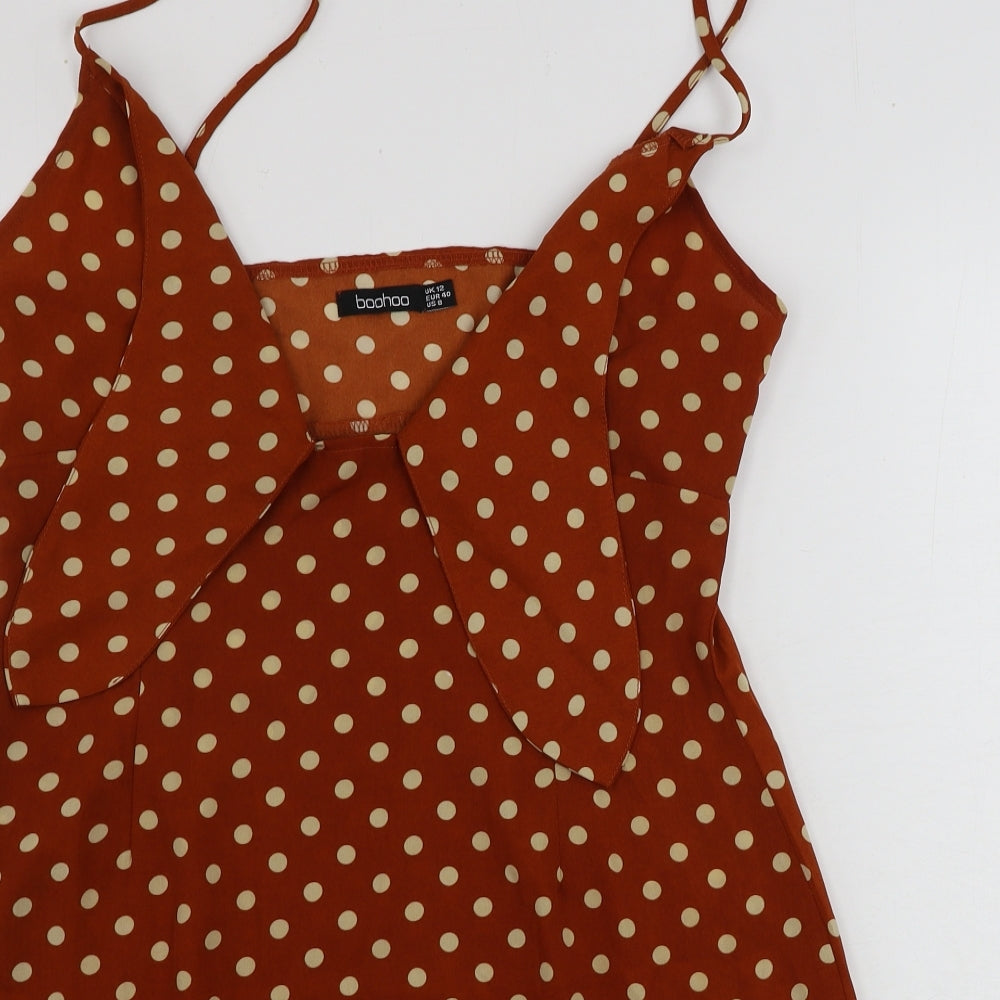 Boohoo  Womens Brown Polka Dot  Basic Blouse Size 12