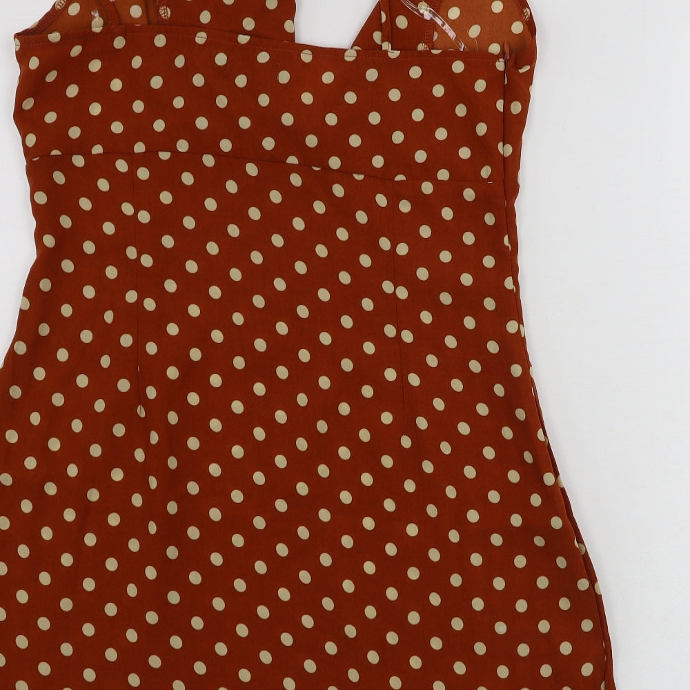 Boohoo  Womens Brown Polka Dot  Basic Blouse Size 12
