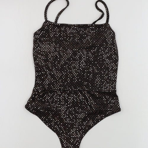 PRETTYLITTLETHING  Womens Black Ikat  Bodysuit One-Piece Size 6  - sequin detail