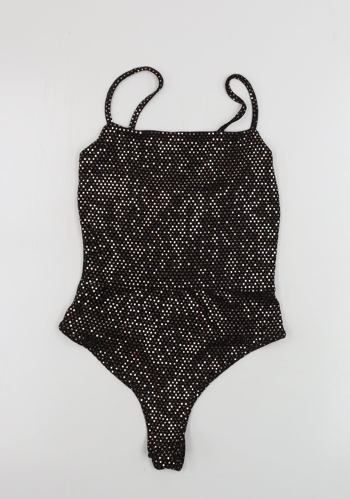 PRETTYLITTLETHING  Womens Black Ikat  Bodysuit One-Piece Size 6  - sequin detail