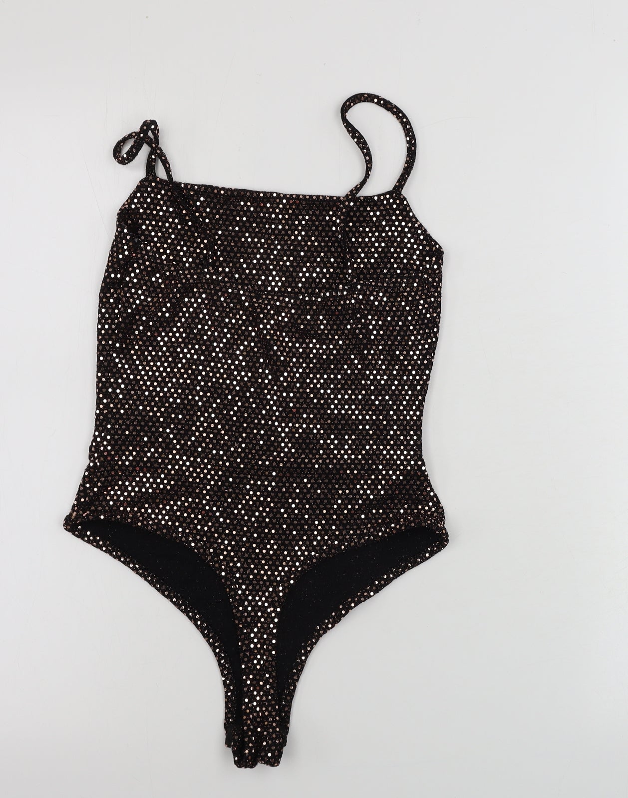 PRETTYLITTLETHING  Womens Black Ikat  Bodysuit One-Piece Size 6  - sequin detail