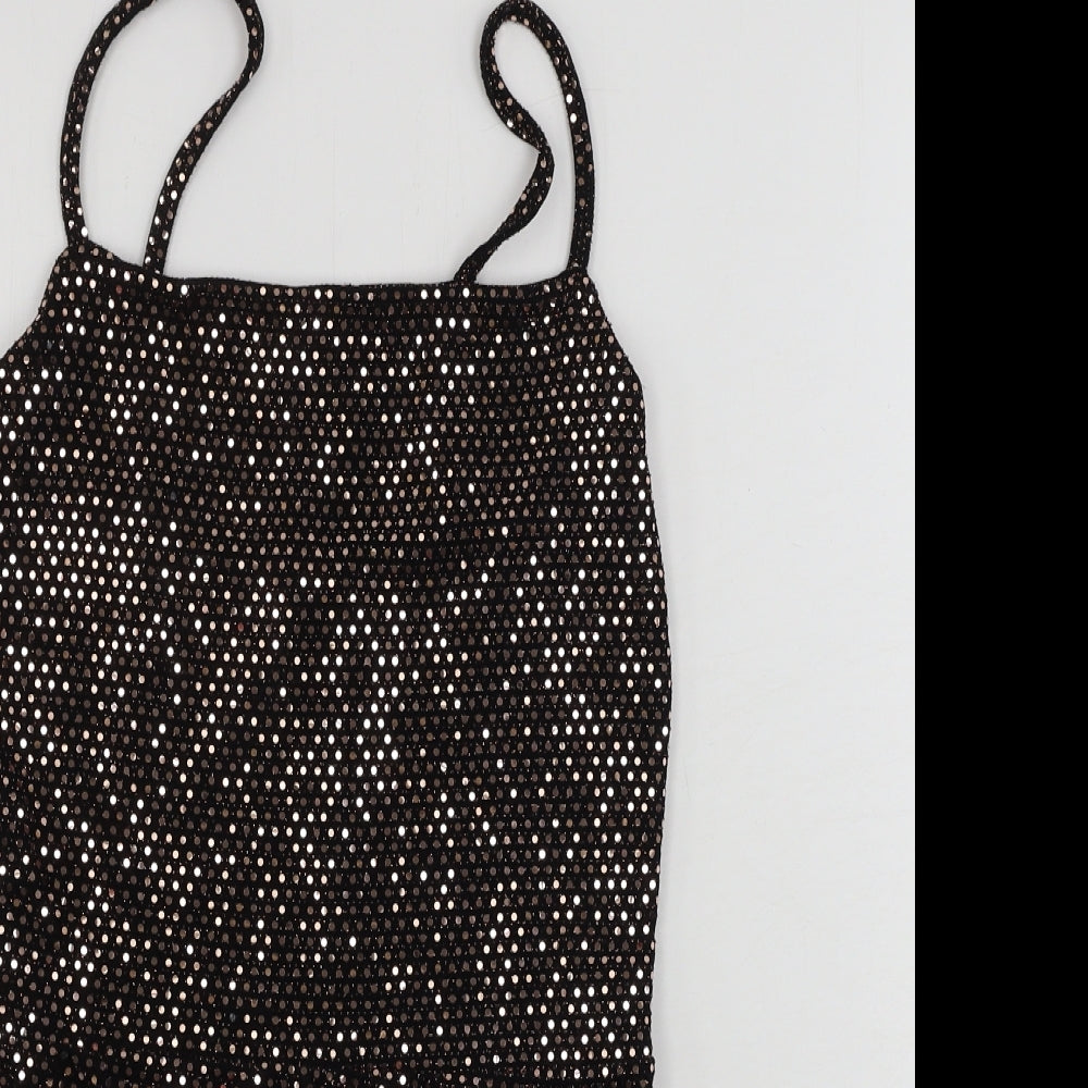 PRETTYLITTLETHING  Womens Black Ikat  Bodysuit One-Piece Size 6  - sequin detail