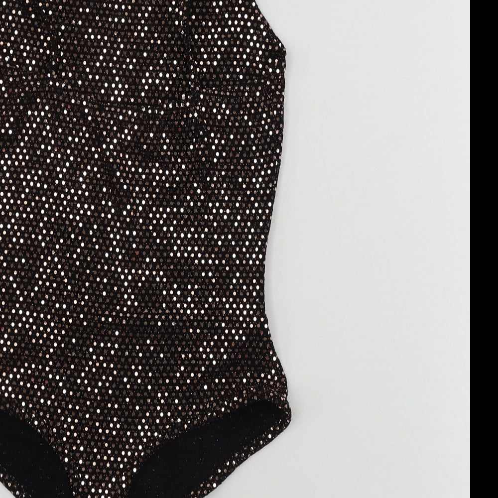 PRETTYLITTLETHING  Womens Black Ikat  Bodysuit One-Piece Size 6  - sequin detail