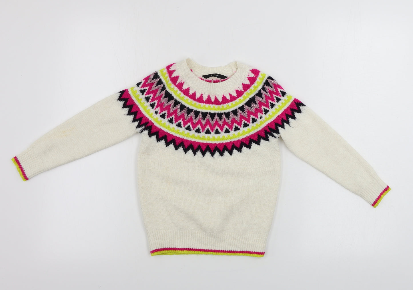 George  Girls Beige Geometric  Pullover Jumper Size 5-6 Years