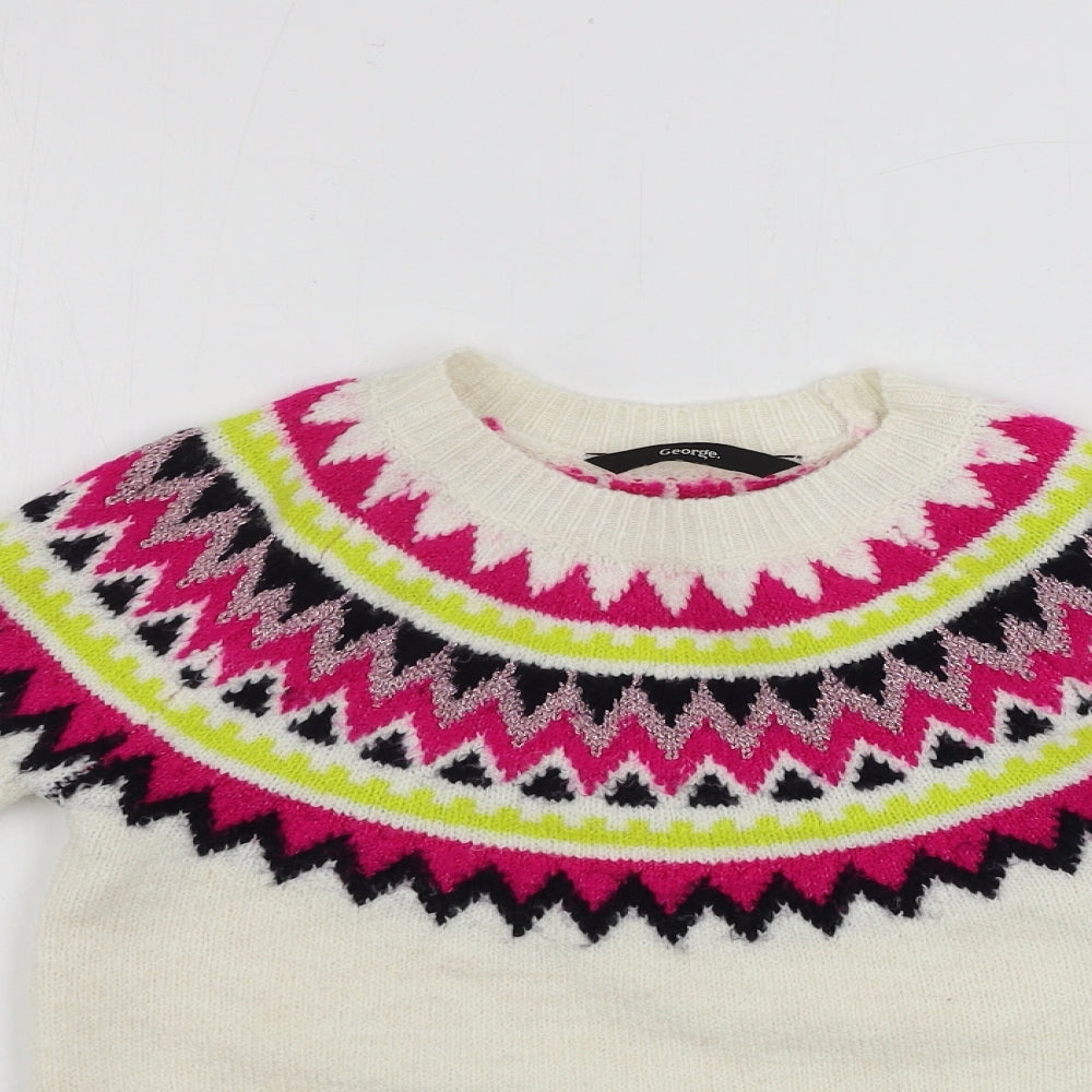 George  Girls Beige Geometric  Pullover Jumper Size 5-6 Years