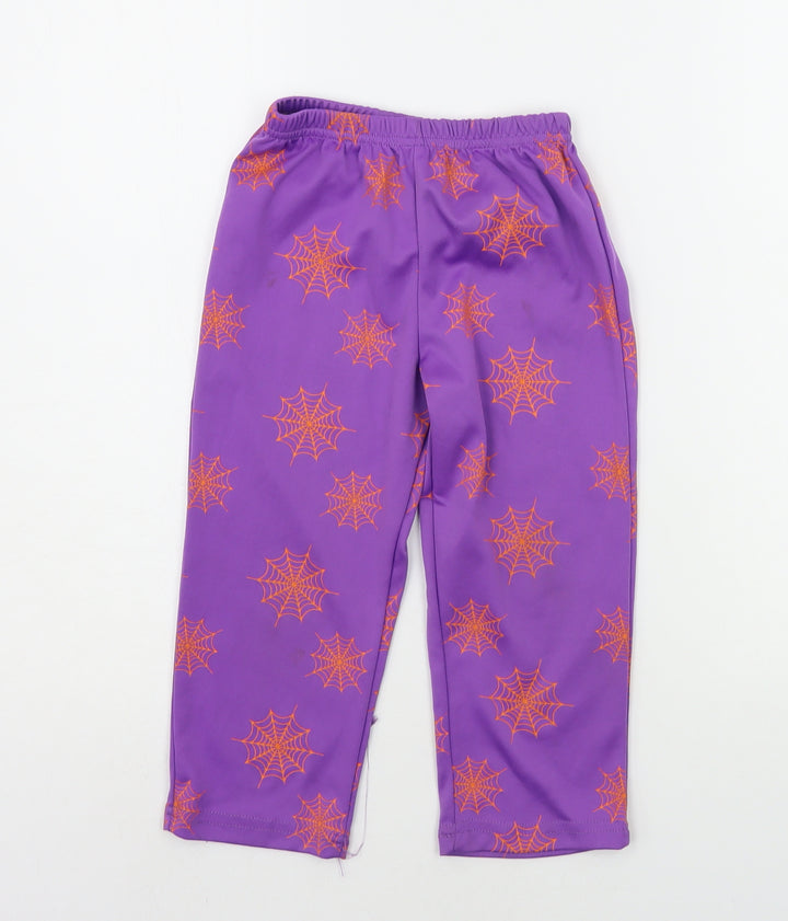 F&F Girls Purple Geometric Jogger Trousers Size 2-3 Years - spider