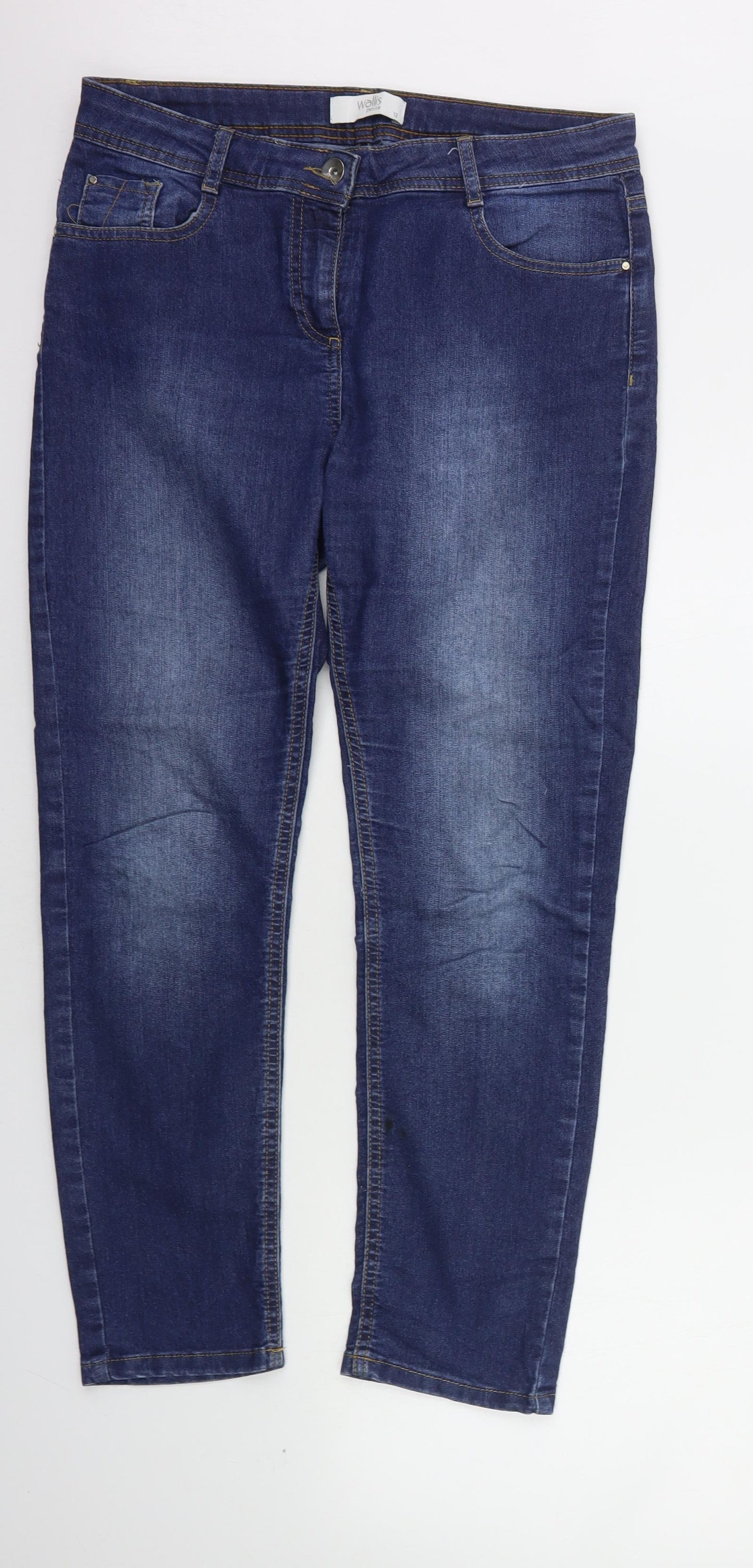 Wallis Womens Blue Houndstooth  Straight Jeans Size 12 L23 in
