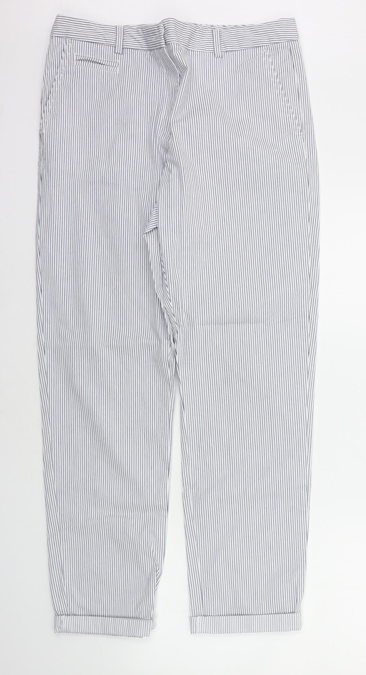Marks and Spencer Womens White Striped  Trousers  Size 12 L26 in