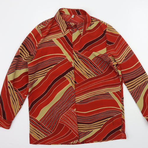 Preworn Womens Red Geometric  Basic Button-Up Size 12