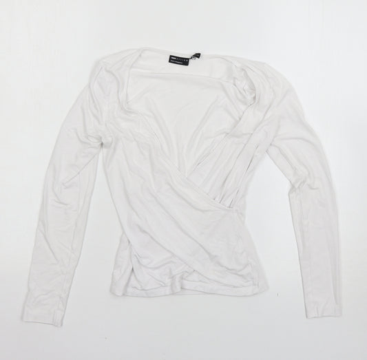 Front view of ASOS women’s white basic t-shirt, size UK 4