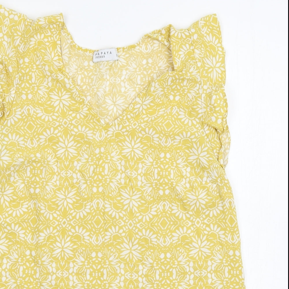 Matalan Womens Yellow Floral  Basic T-Shirt Size 12