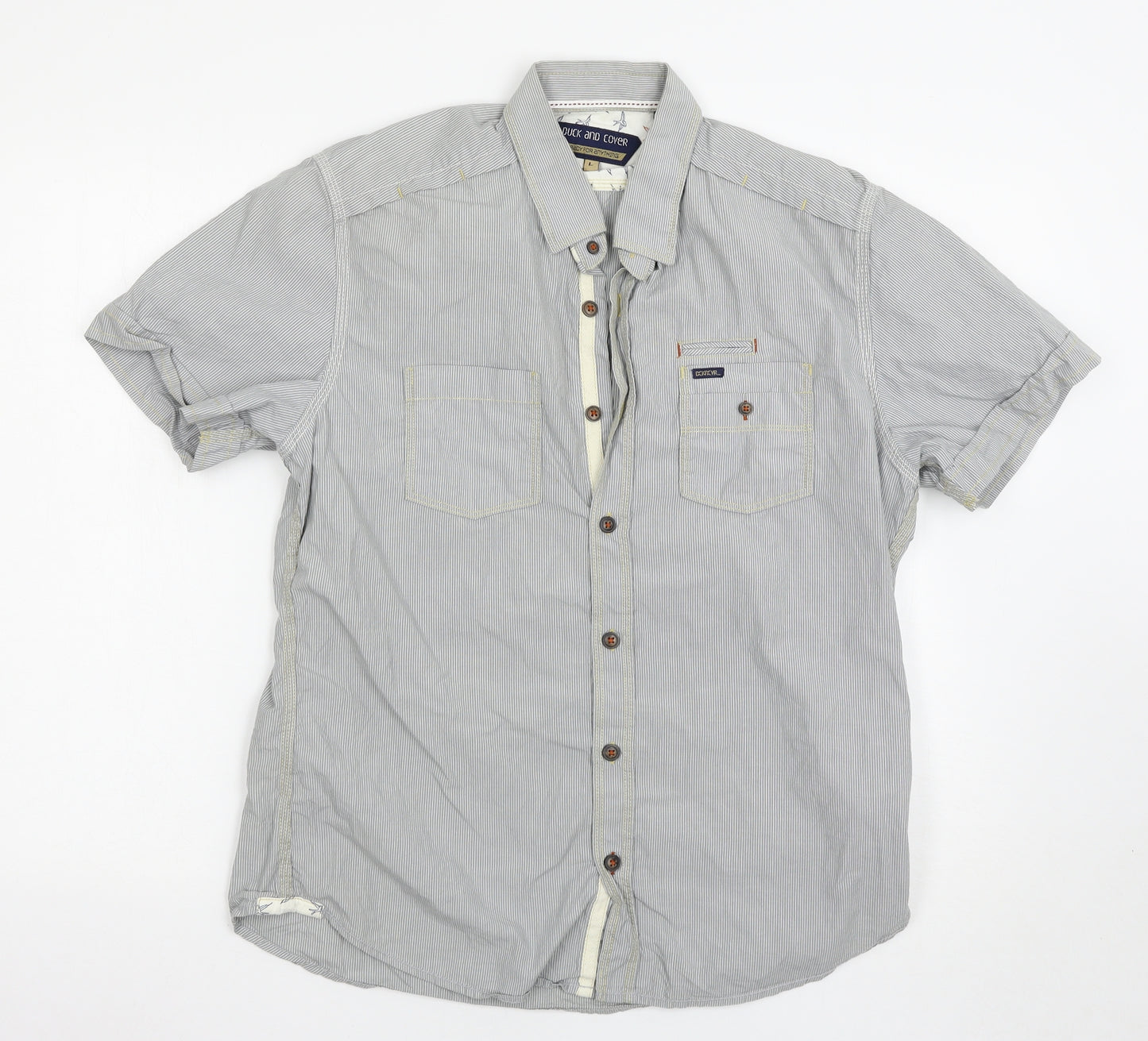Duck & Cover Mens Grey    Button-Up Size L