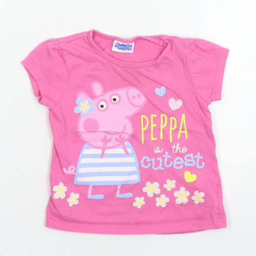 Peppa Pig Girls Pink   Basic T-Shirt Size 18-24 Months  - Peppa pig