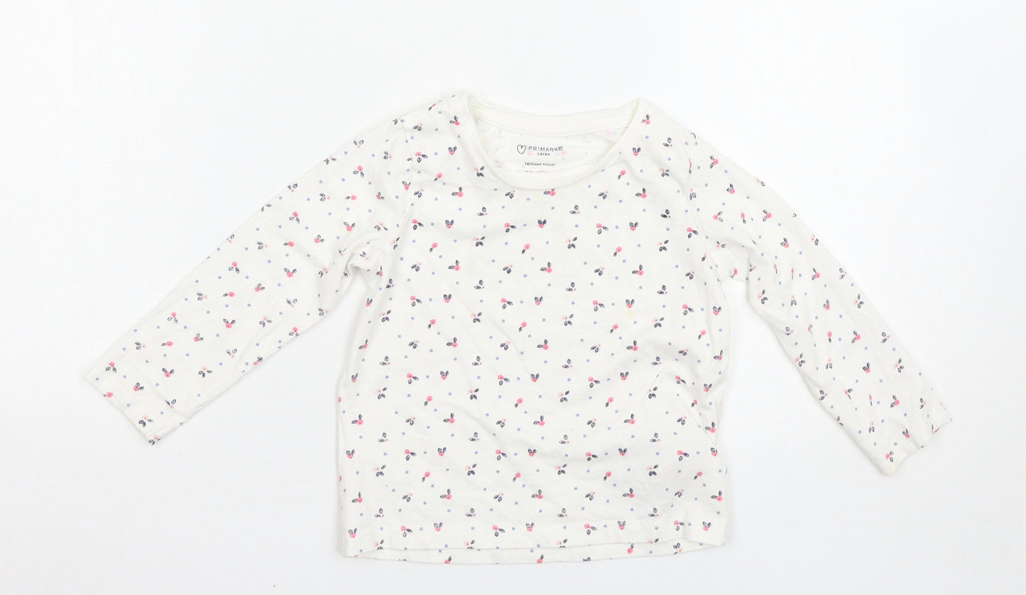 Primark Girls White Floral  Basic T-Shirt Size 18-24 Months