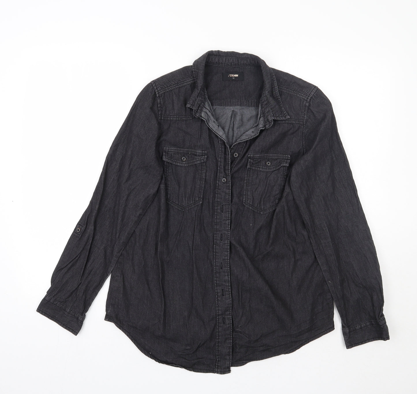 /denim Womens Black   Basic Button-Up Size 12