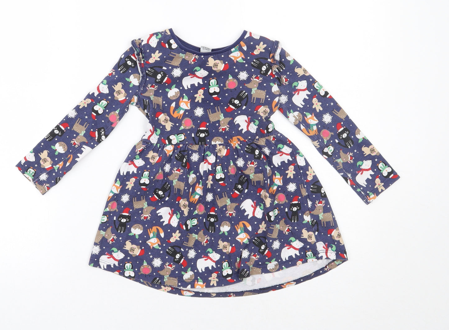 Sainsburys Girls Blue Polka Dot  A-Line  Size 2-3 Years  - Christmas