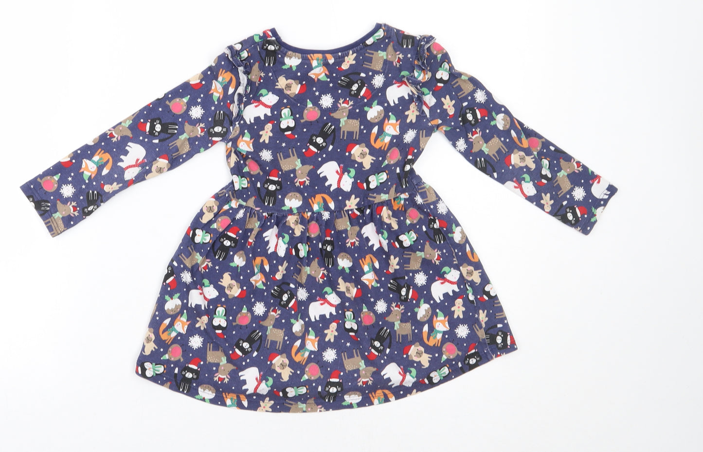 Sainsburys Girls Blue Polka Dot  A-Line  Size 2-3 Years  - Christmas