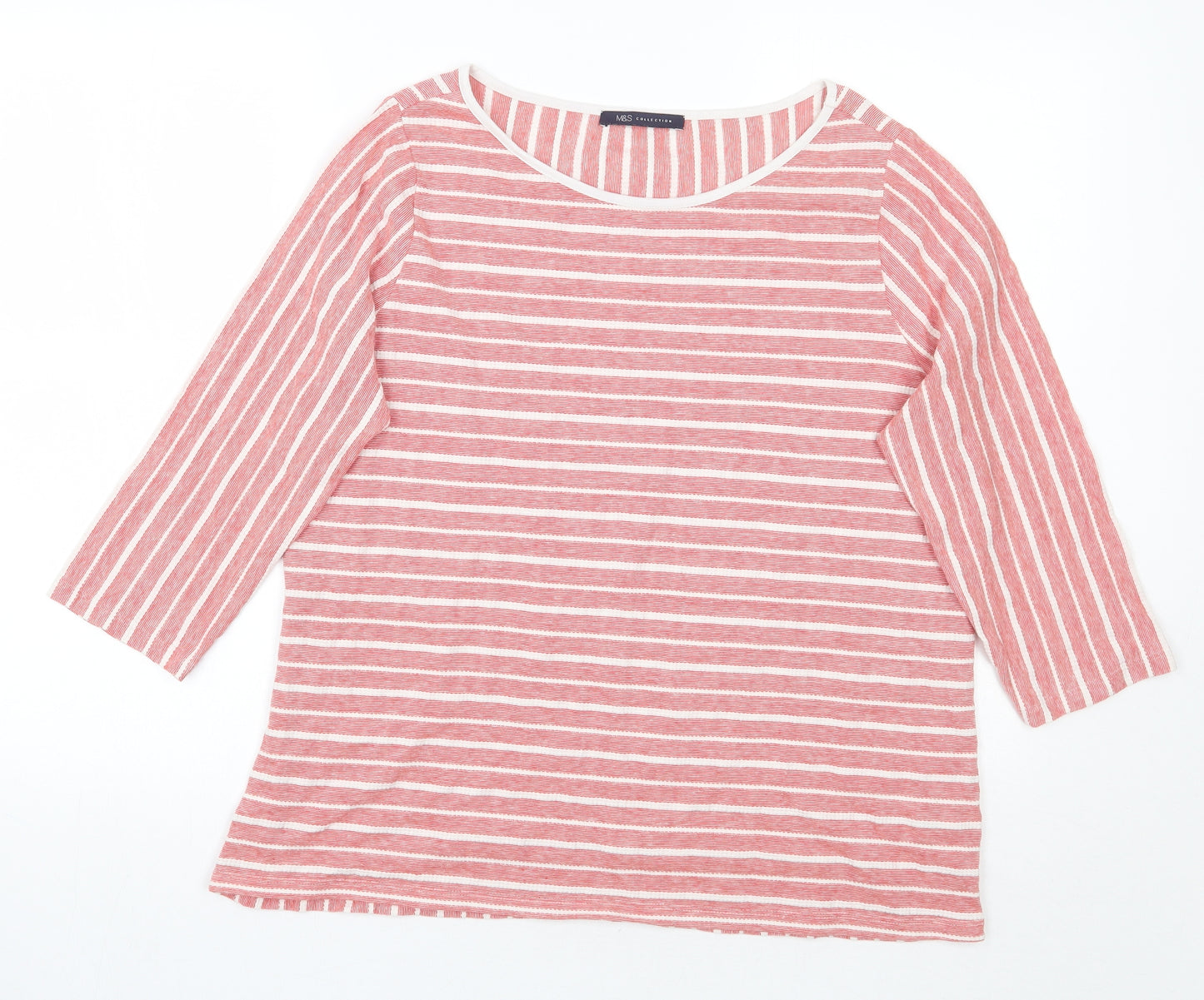 Marks and Spencer Womens Red Striped  Basic T-Shirt Size 16