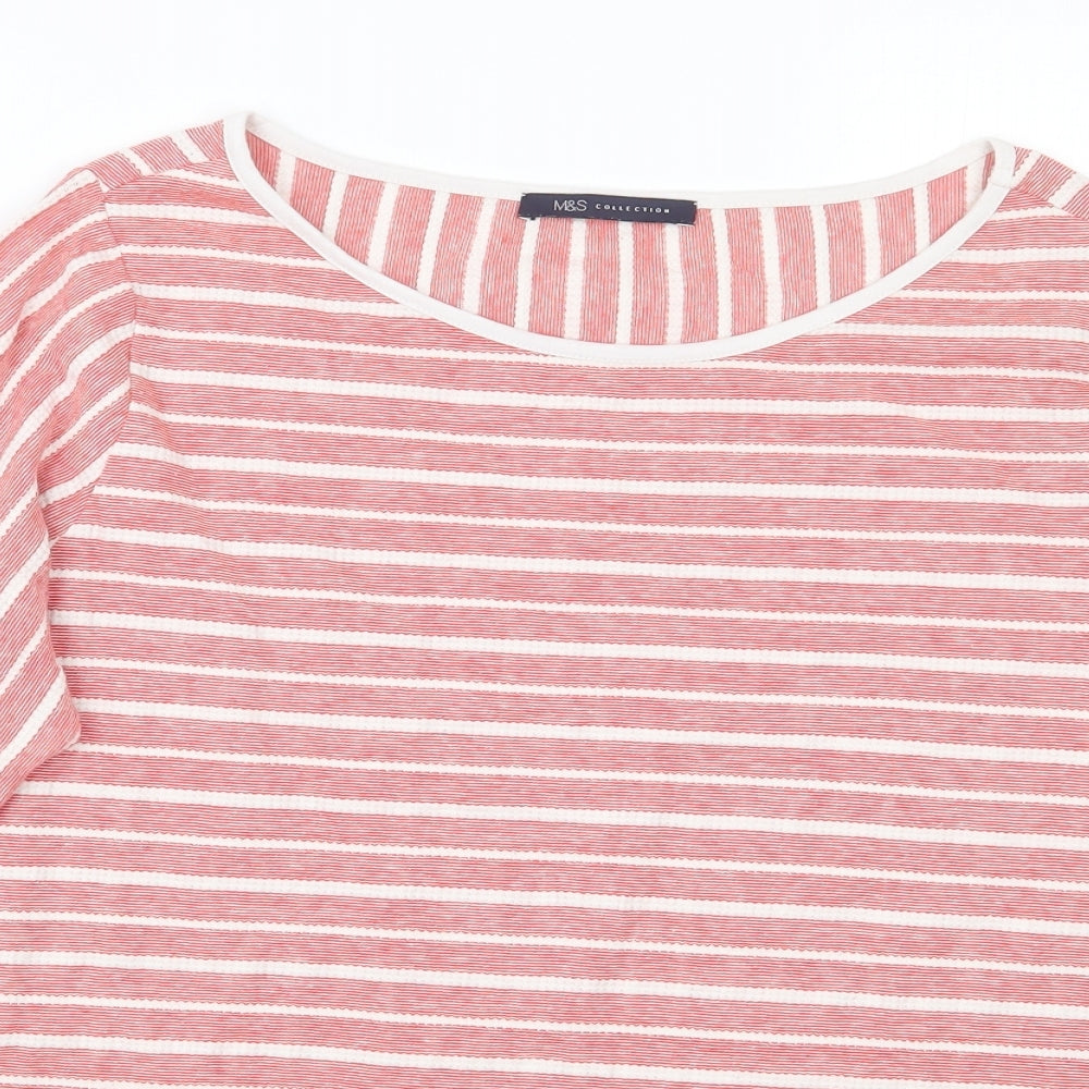 Marks and Spencer Womens Red Striped  Basic T-Shirt Size 16