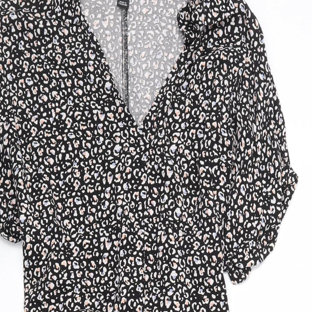 Newlook Womens Black Animal Print  Basic Button-Up Size 16