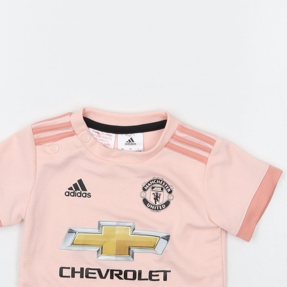 adidas Girls Pink   Basic T-Shirt Size 9-12 Months  - Manchester United