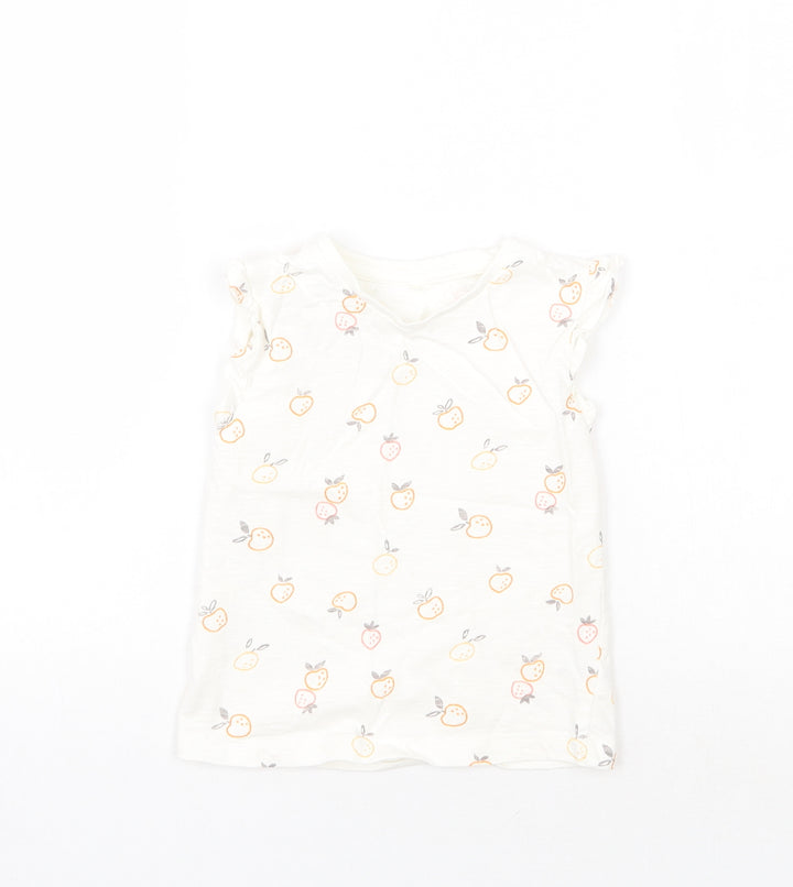 George Girls Ivory Geometric Basic T-Shirt Size 3-4 Years