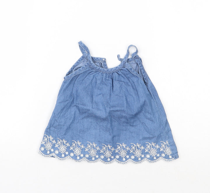 Matalan Girls Blue Floral Basic Tank Size 18-24 Months