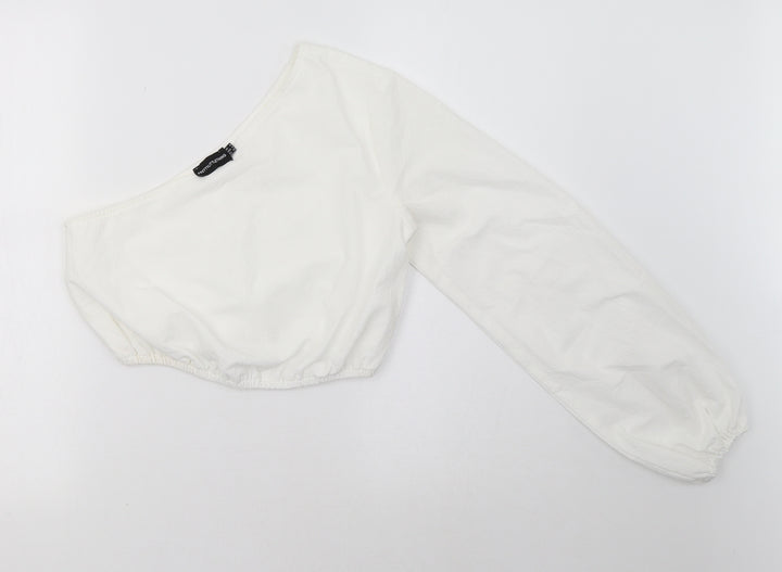 PRETTYLITTLETHING Womens White Cropped Blouse Size 8