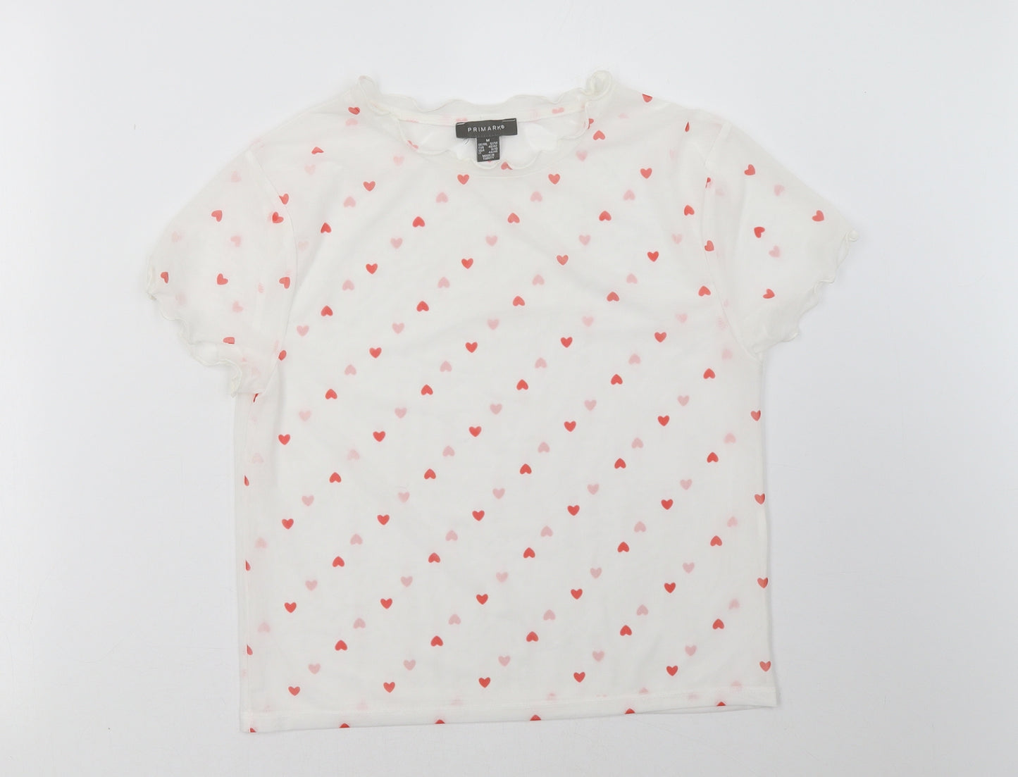 Primark Womens White Polka Dot Mesh Basic T-Shirt Size M