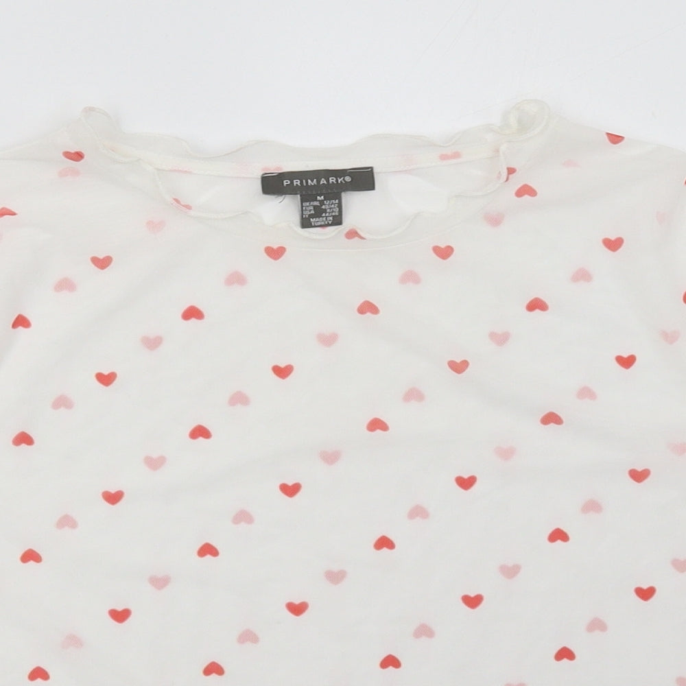 Primark Womens White Polka Dot Mesh Basic T-Shirt Size M