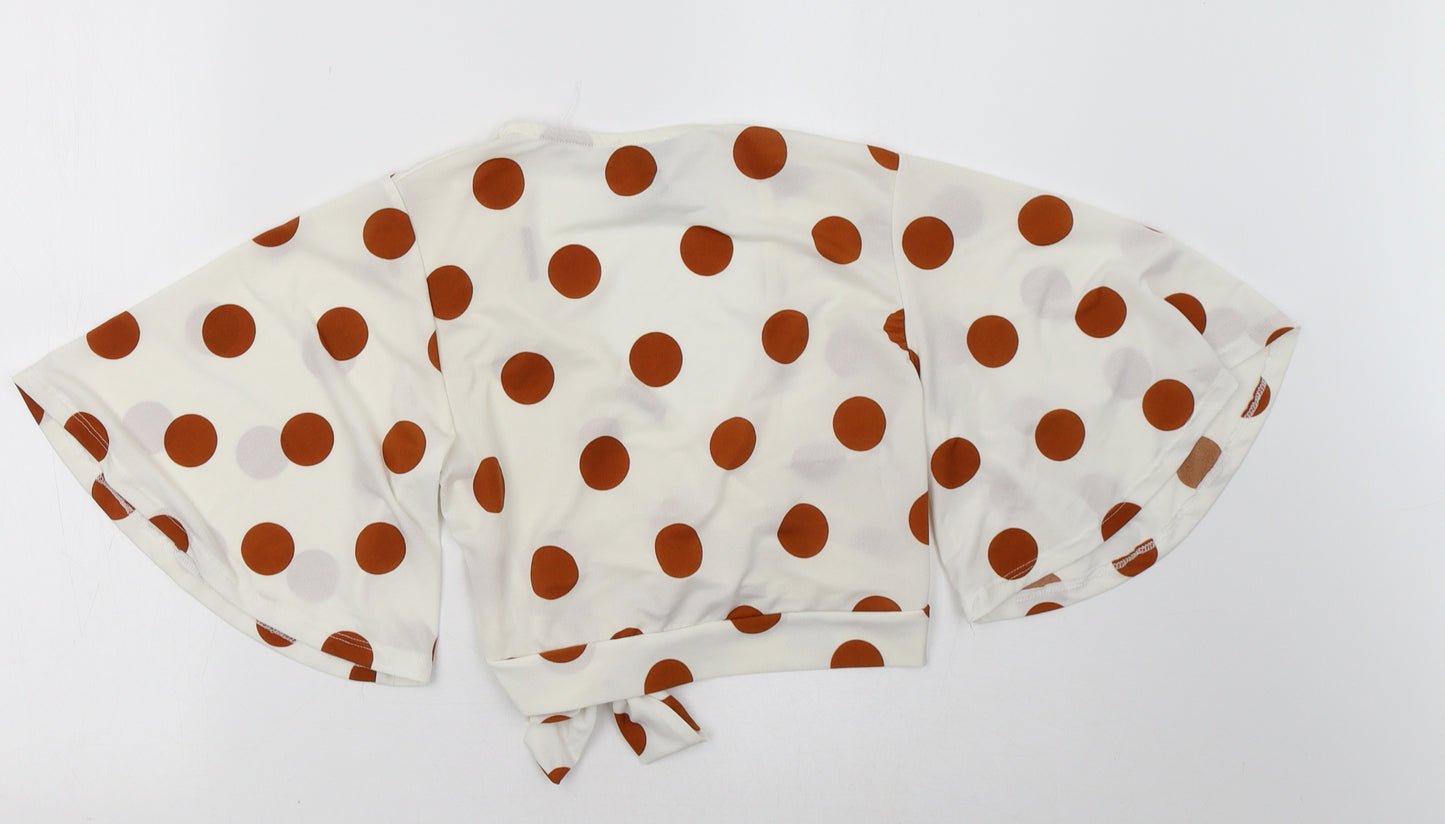 New Look Womens White Polka Dot  Cropped Blouse Size 10