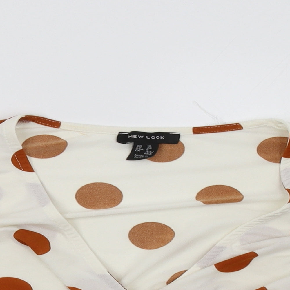 New Look Womens White Polka Dot  Cropped Blouse Size 10
