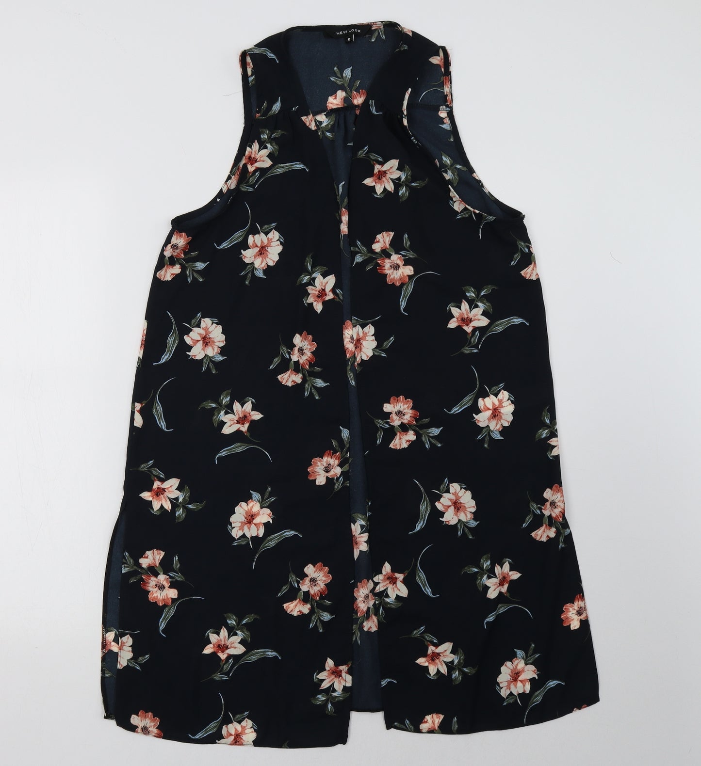 New Look Womens Black Floral  Gilet Jacket Size 8