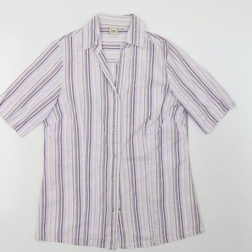 Cotton Traders Womens Purple Striped  Basic Button-Up Size 12
